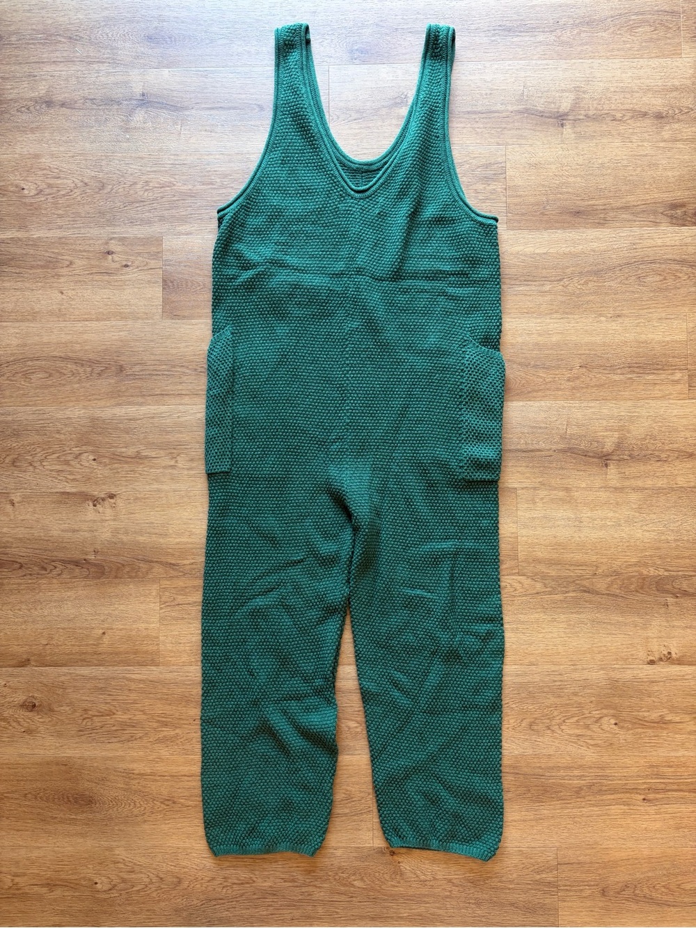 FP Beach Hailee Sweater Romper Emerald Green Knit Overalls Jumpsuit Pockets M